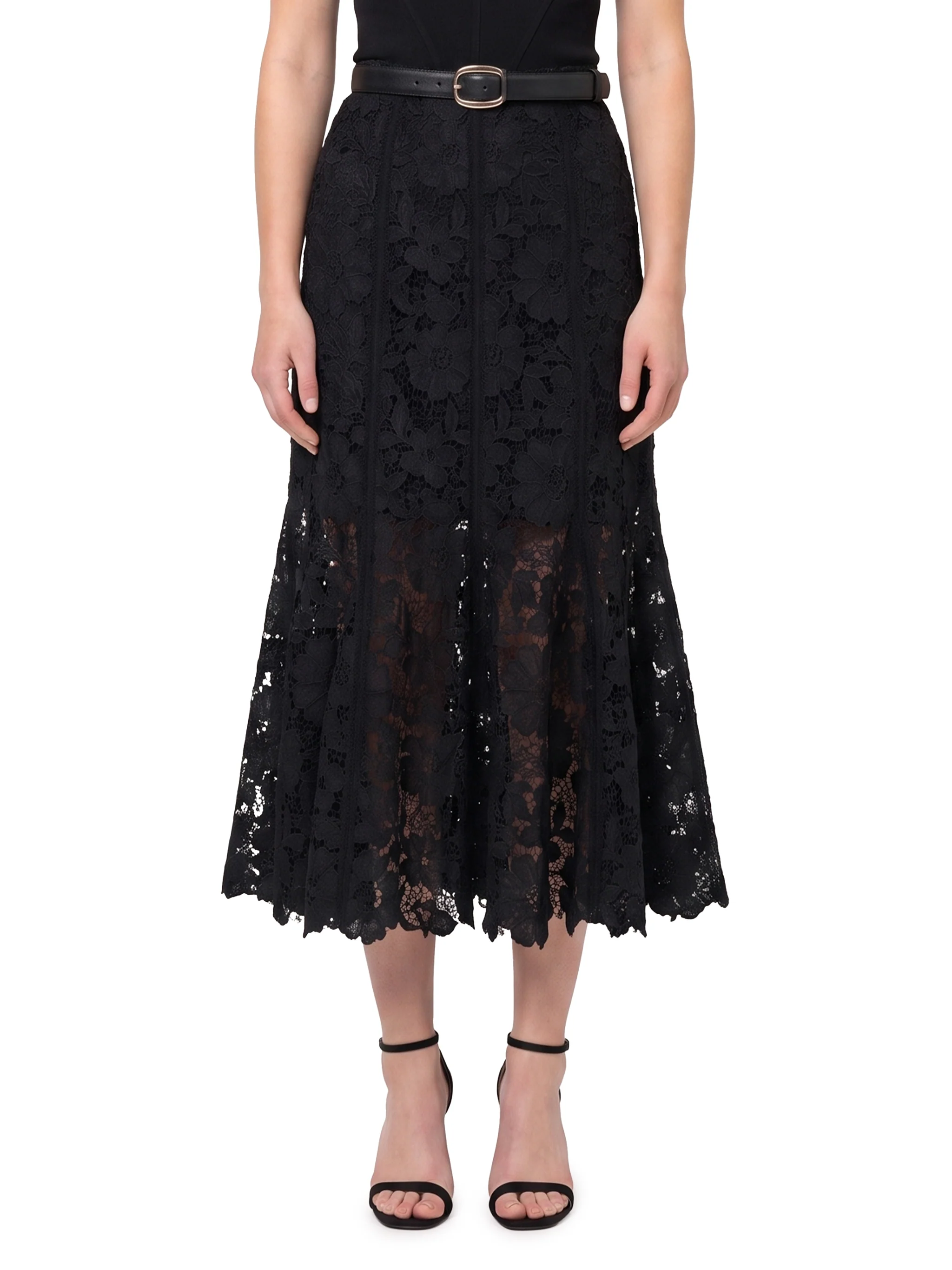 black lace midi skirt