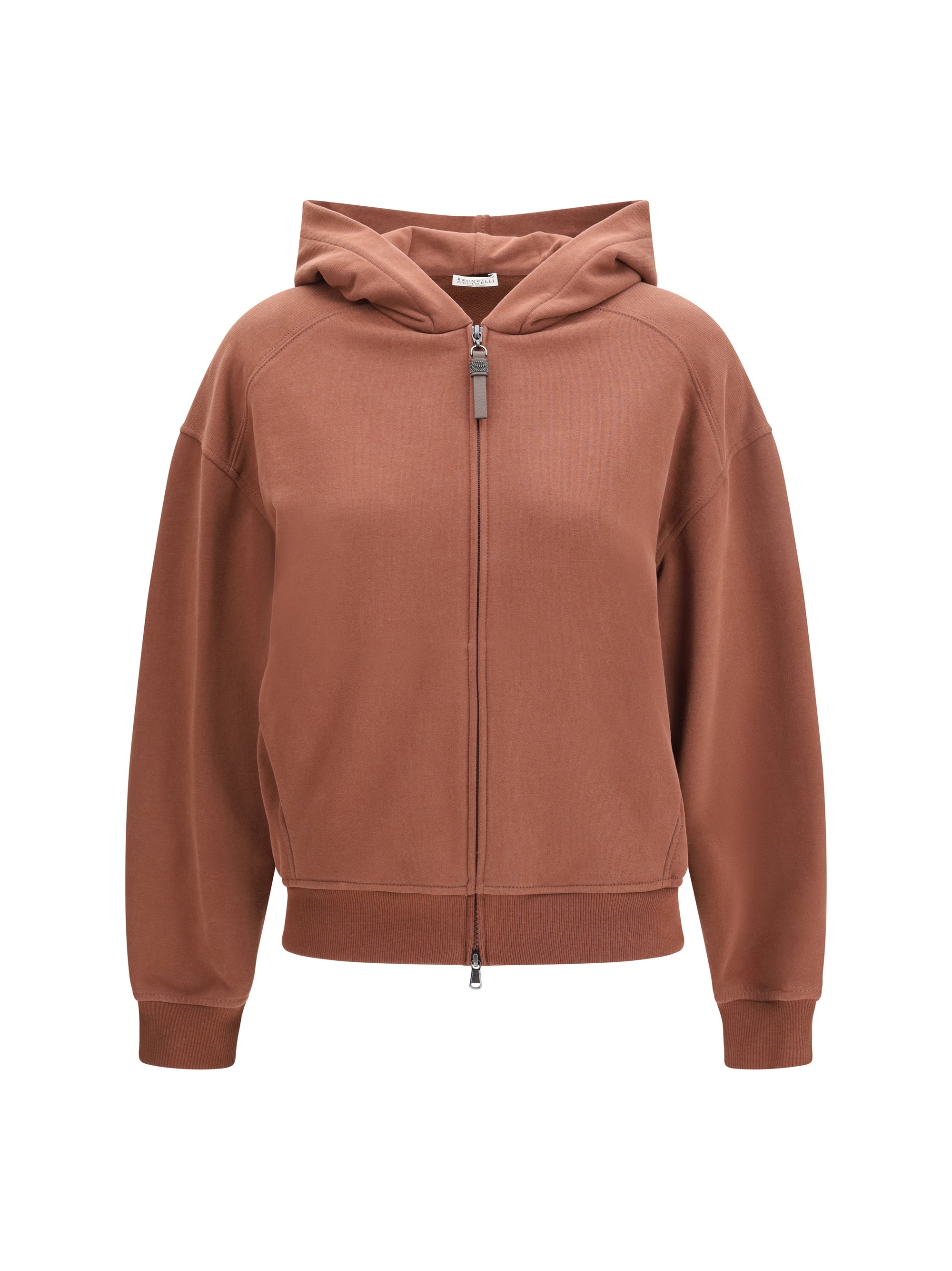 BRUNELLO CUCINELLI XS hooded smooth cotton sweatshirt with shiny zipper pull