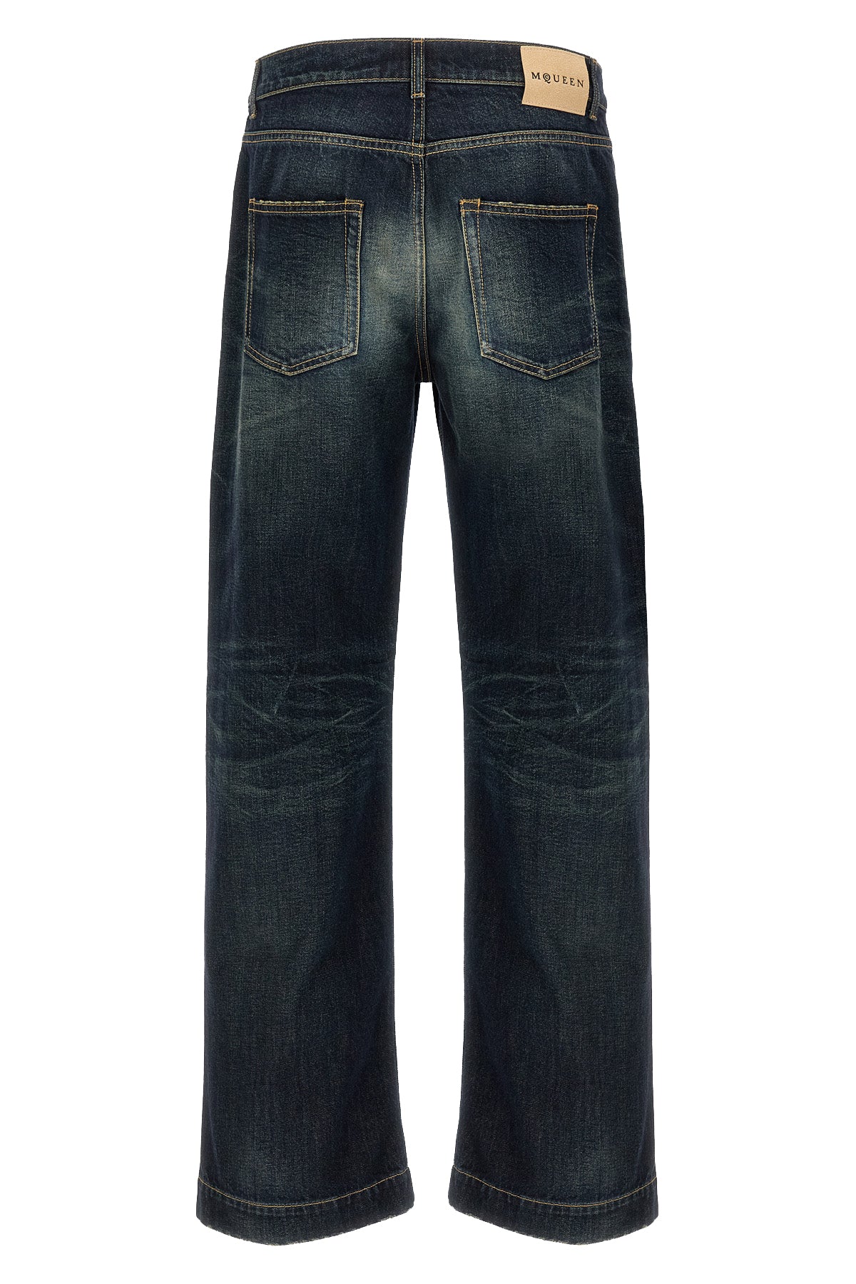 five-pocket used-effect stonewashed cotton denim jeans