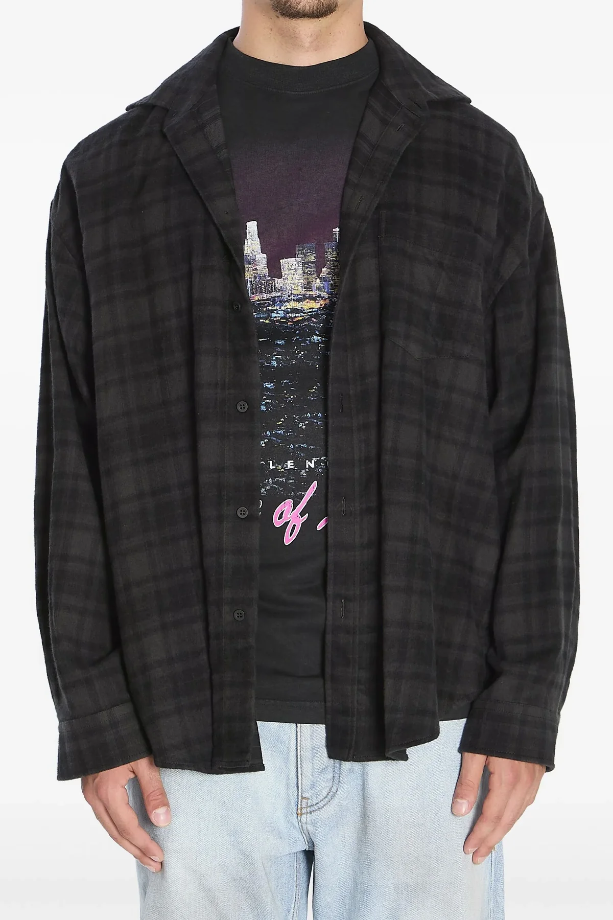 BALENCIAGA 3 check poplin cotton shirt and dry jersey t-shirt