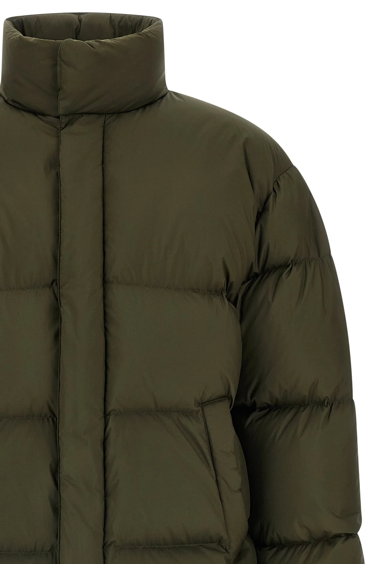quilted and goose feather padded water-repellent canvas down jacket