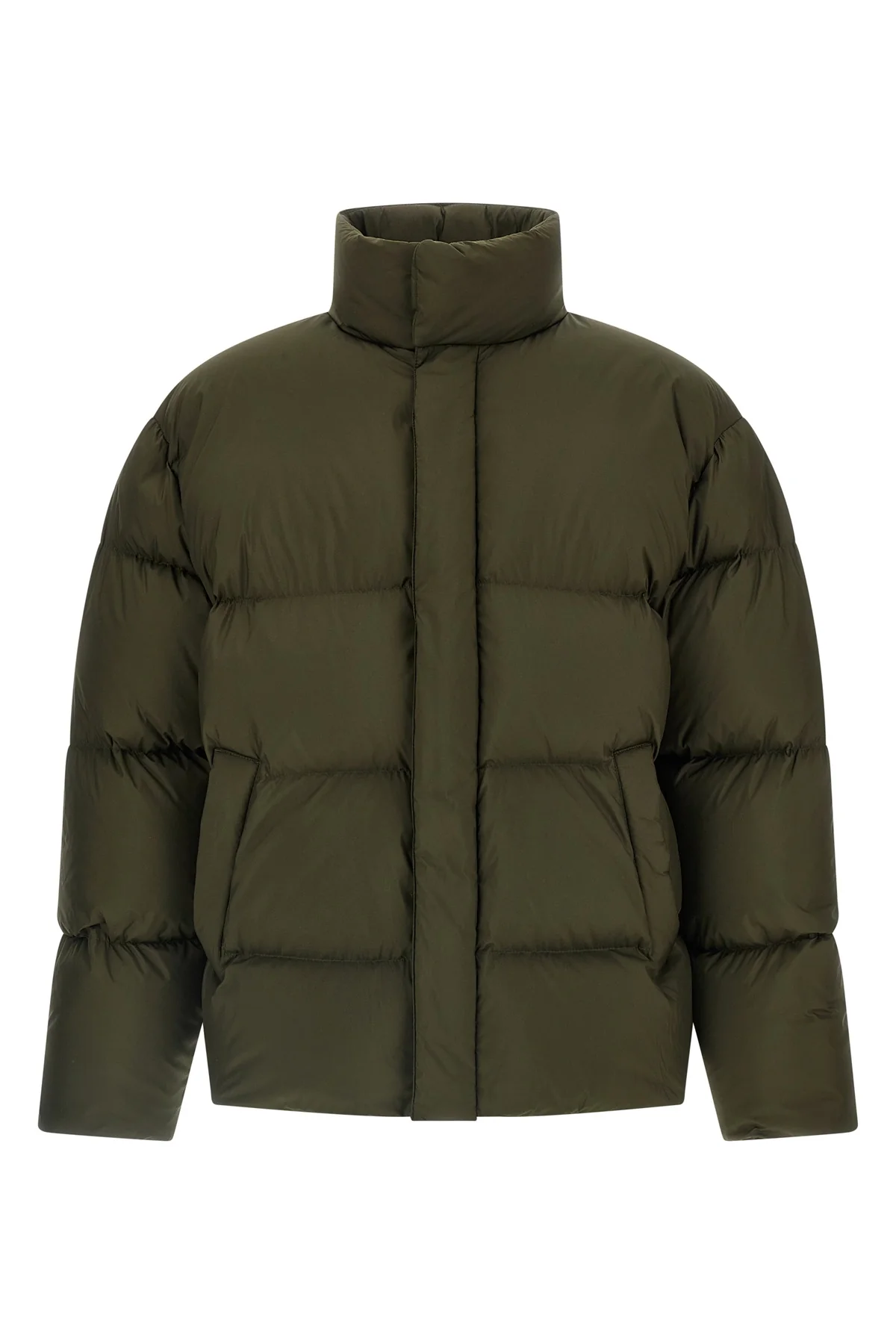 quilted and goose feather padded water-repellent canvas down jacket