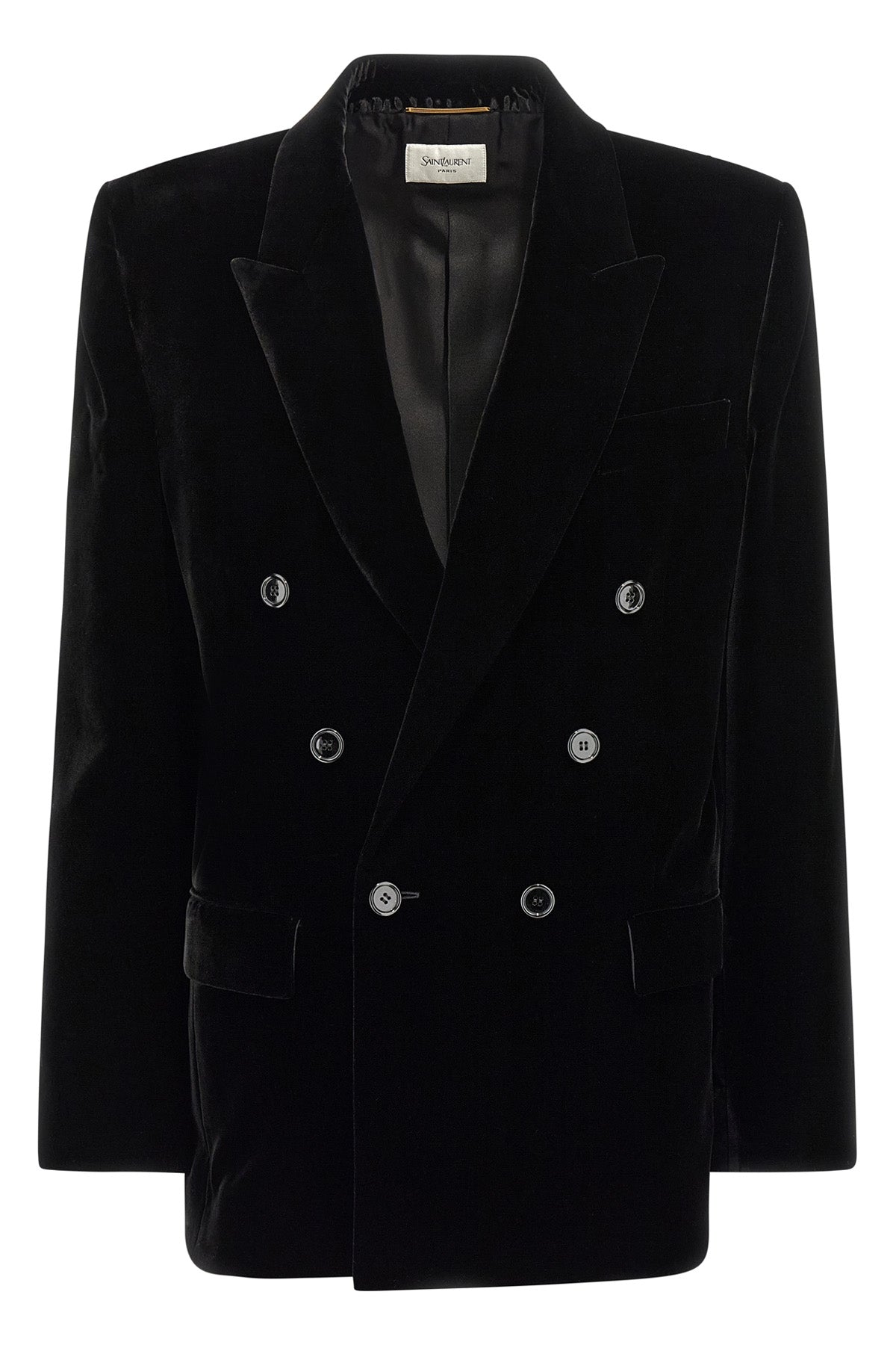 SAINT LAURENT 40 double-breasted viscose velvet and cupro blazer