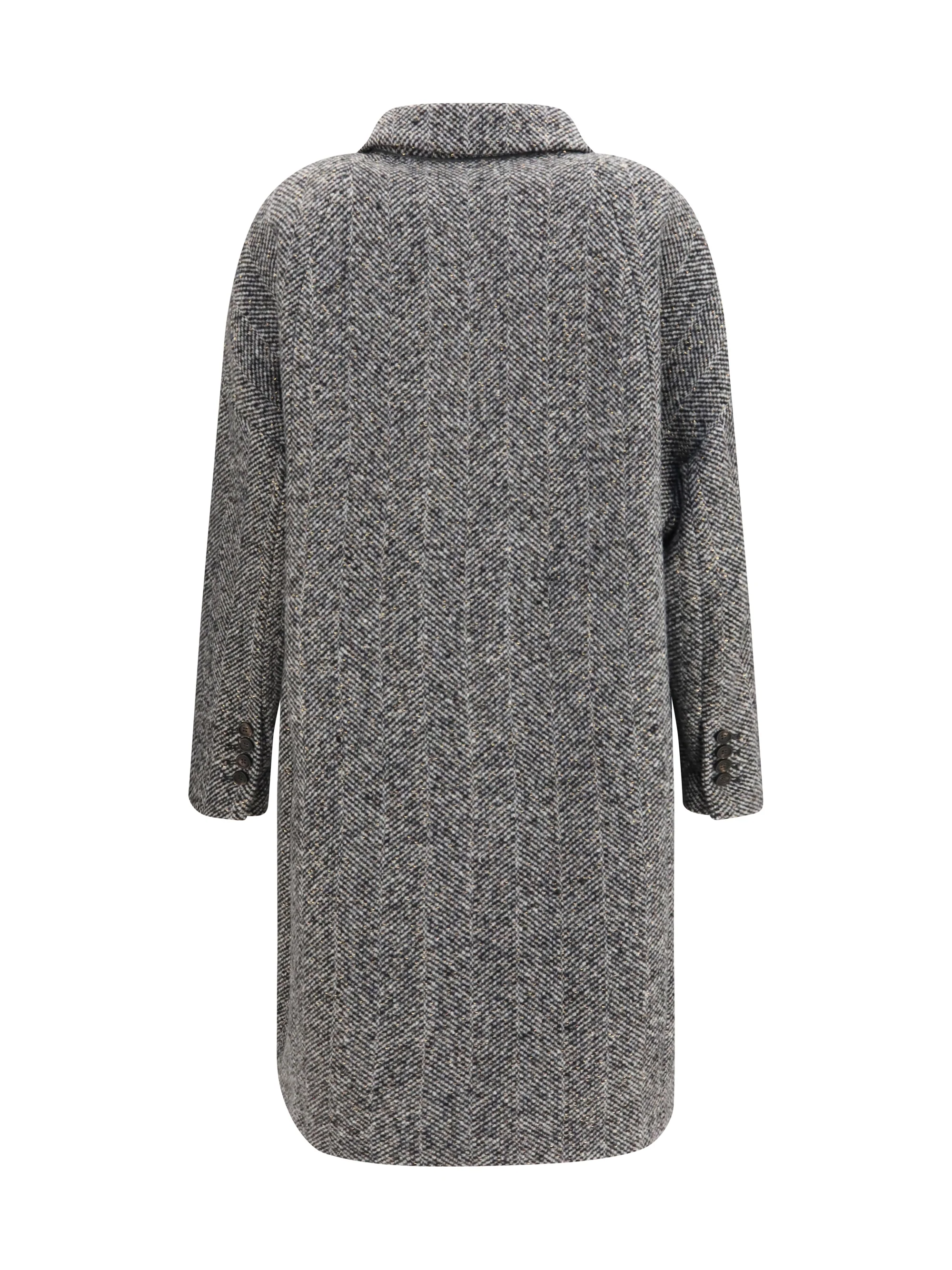 double-breasted wool and alpaca blend coat with sequins