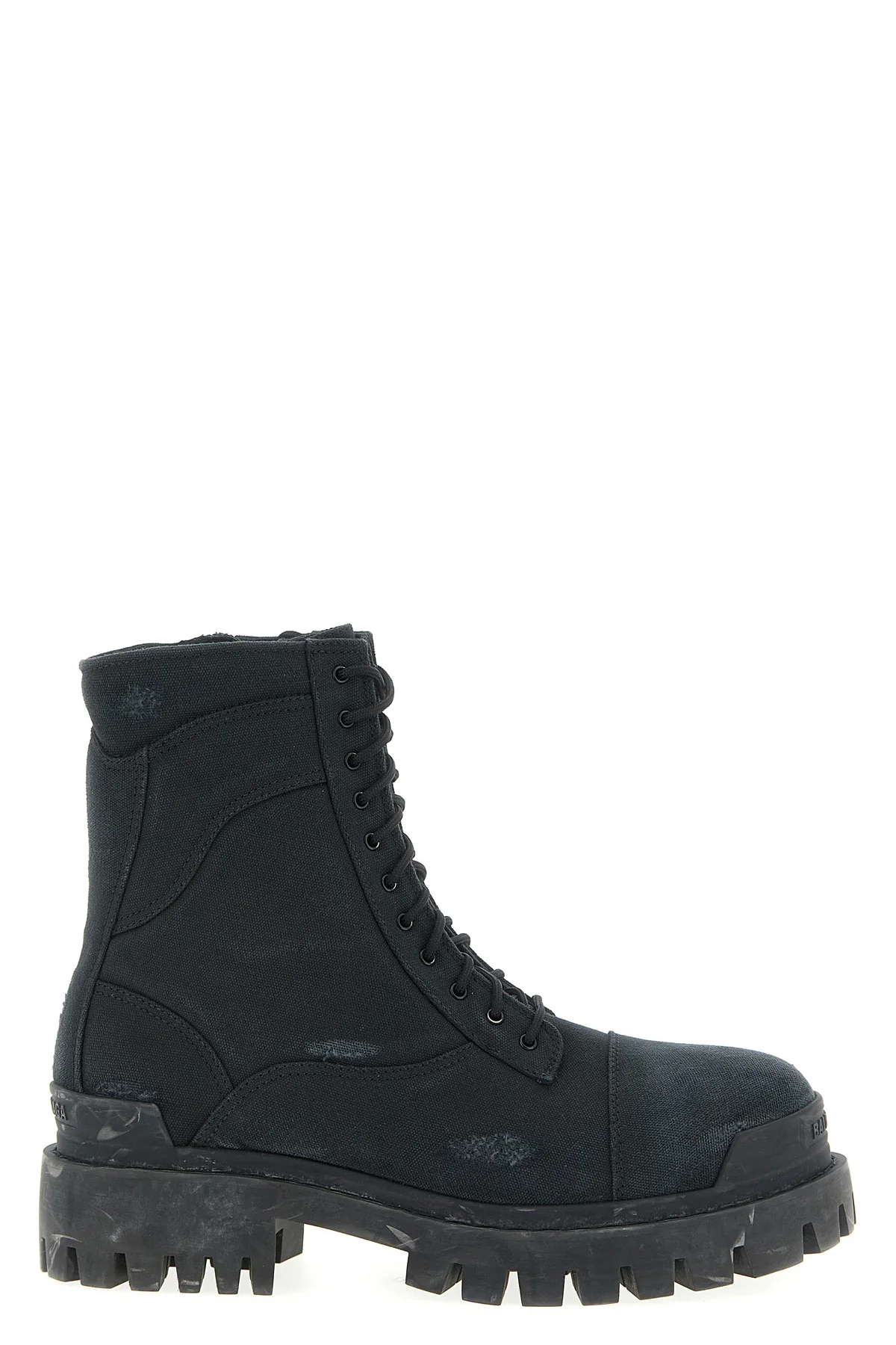 BALENCIAGA 41 combat strike used-effect cotton canvas boots
