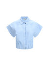 short-sleeve shirt in striped viscose and linen canvas
