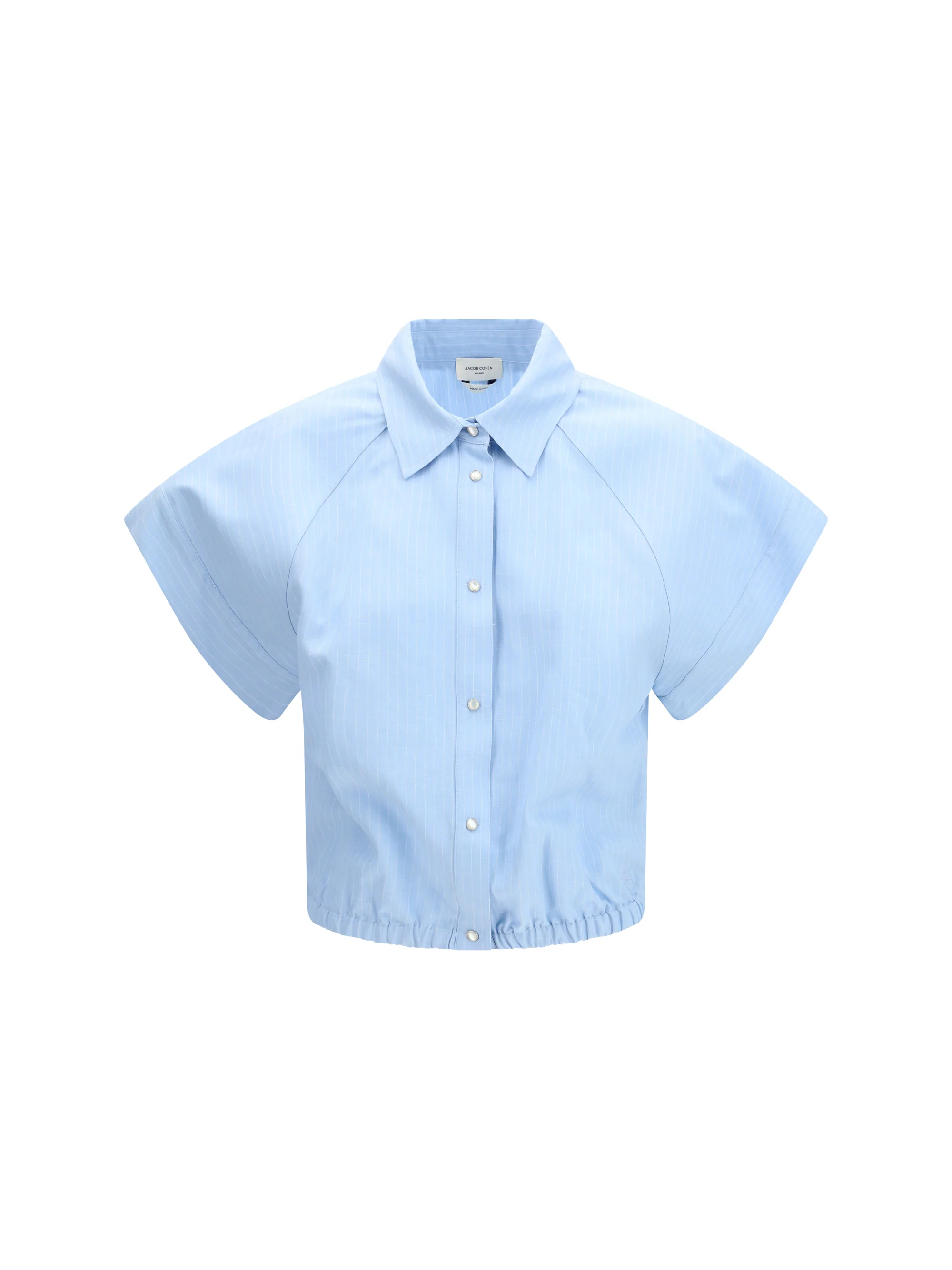 short-sleeve shirt in striped viscose and linen canvas