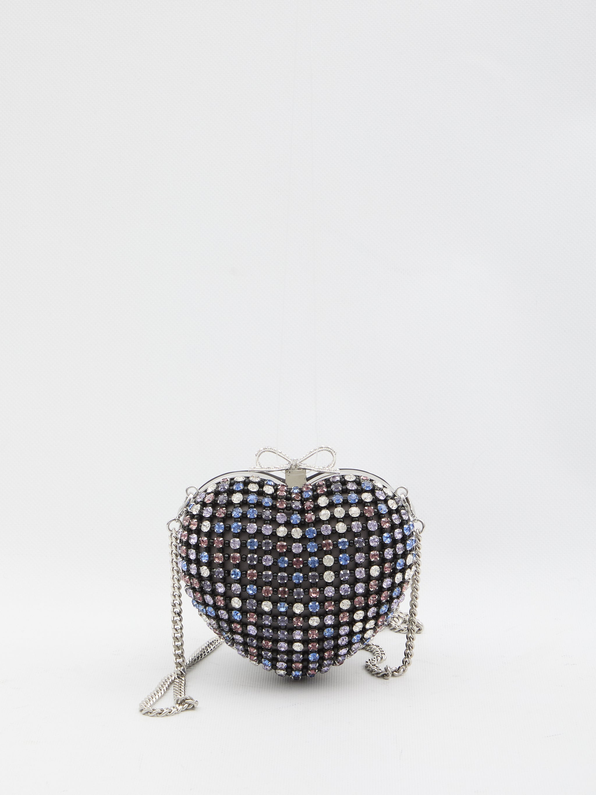 multi crystal heart clutch bag