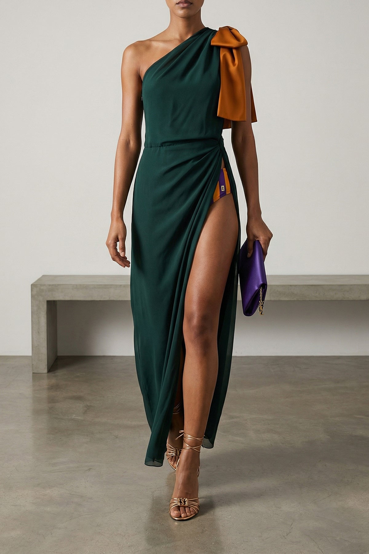 SAINT LAURENT 36 long dress in double-layer silk crêpe muslin