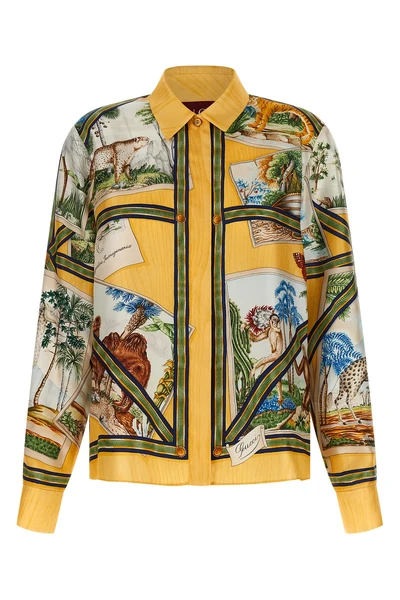 printed silk twill shirt depicting a landscape