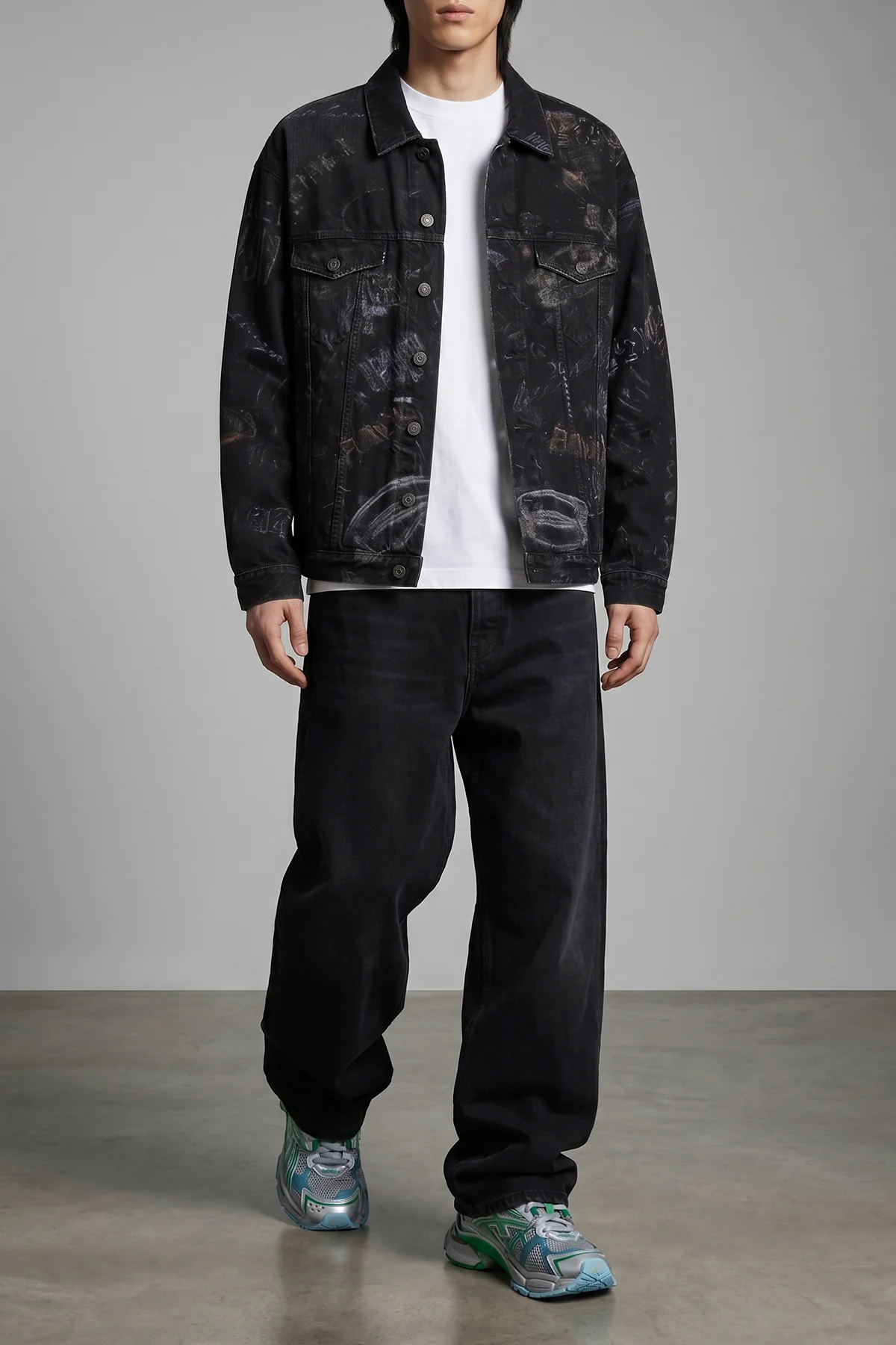 BALENCIAGA M all over washed crayon cotton denim jacket oversize