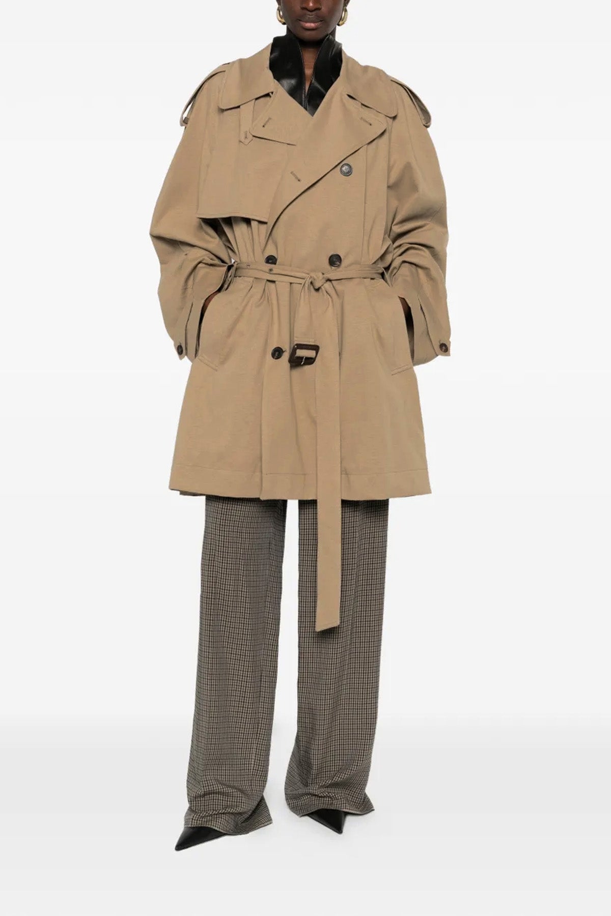 BALENCIAGA XXS double-breasted short mélange light cotton trench coat