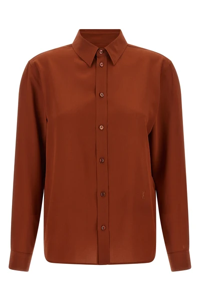 the saint laurent shirt in pure crepe de chine silk embodies a fluid and timeles