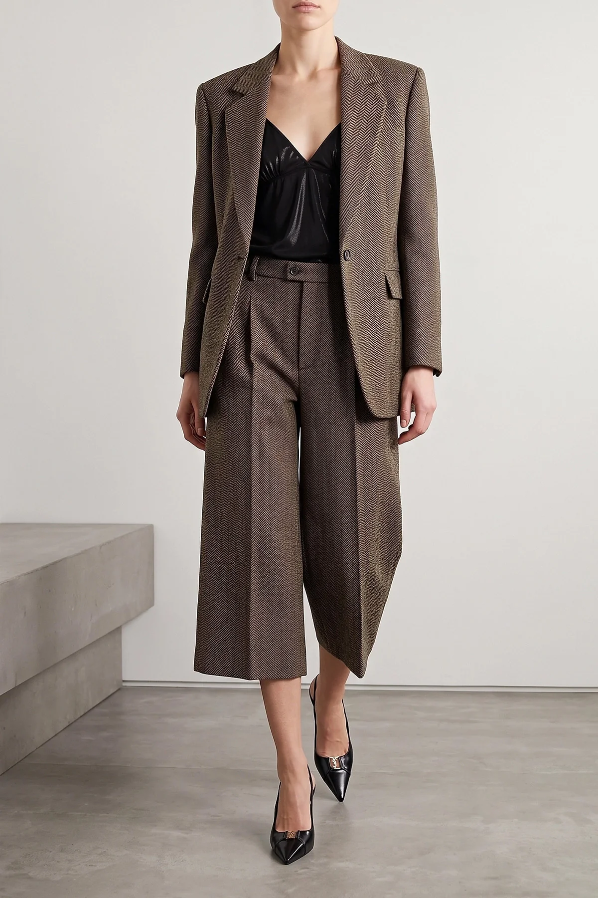saint laurent culotte pants in wool and silk blend redefine the codes of contemp