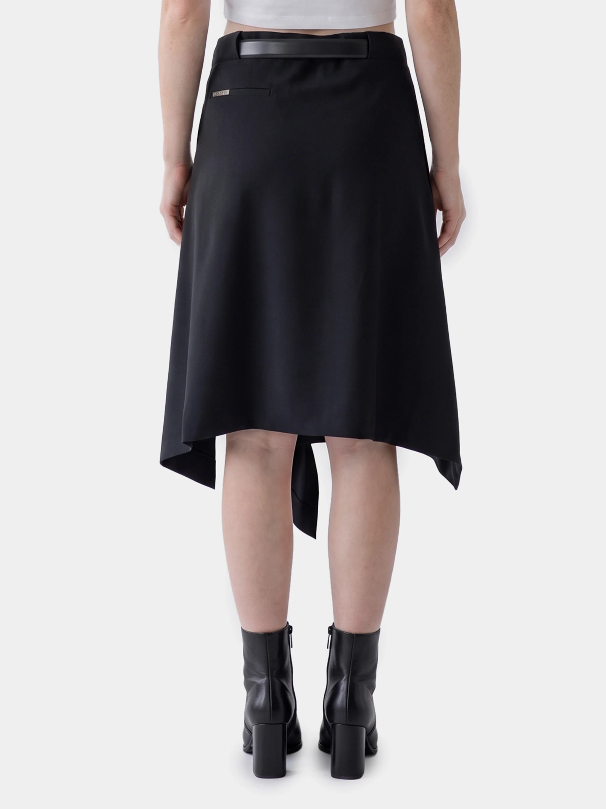 asymmetric midi skirt with belt