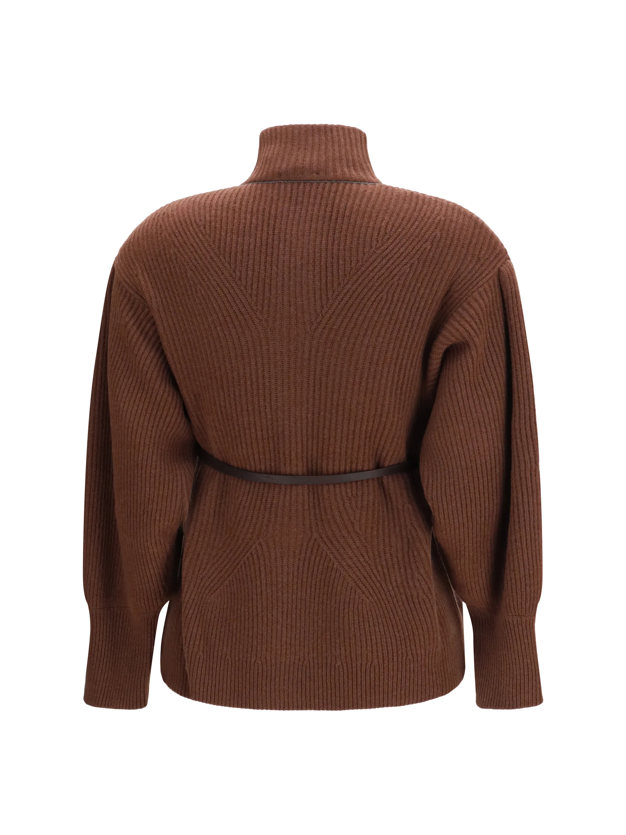 high neck cardigan with belt