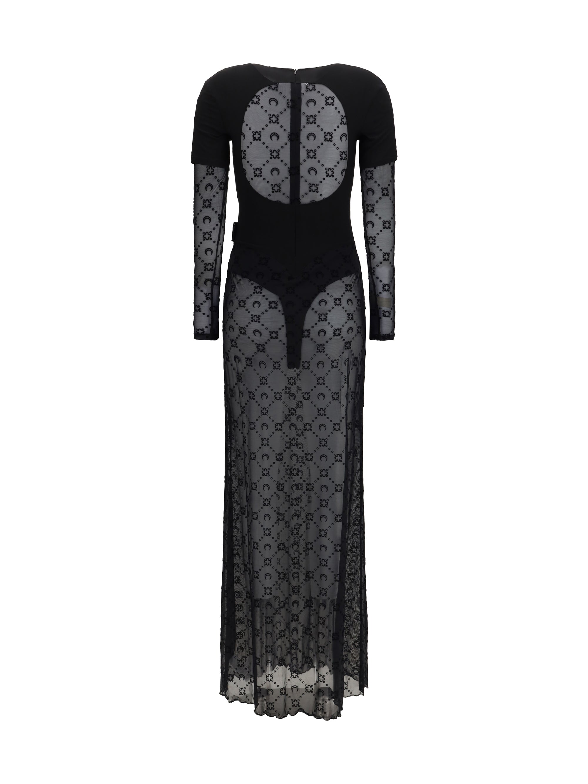MARINE SERRE M layered long dress in jersey and mesh