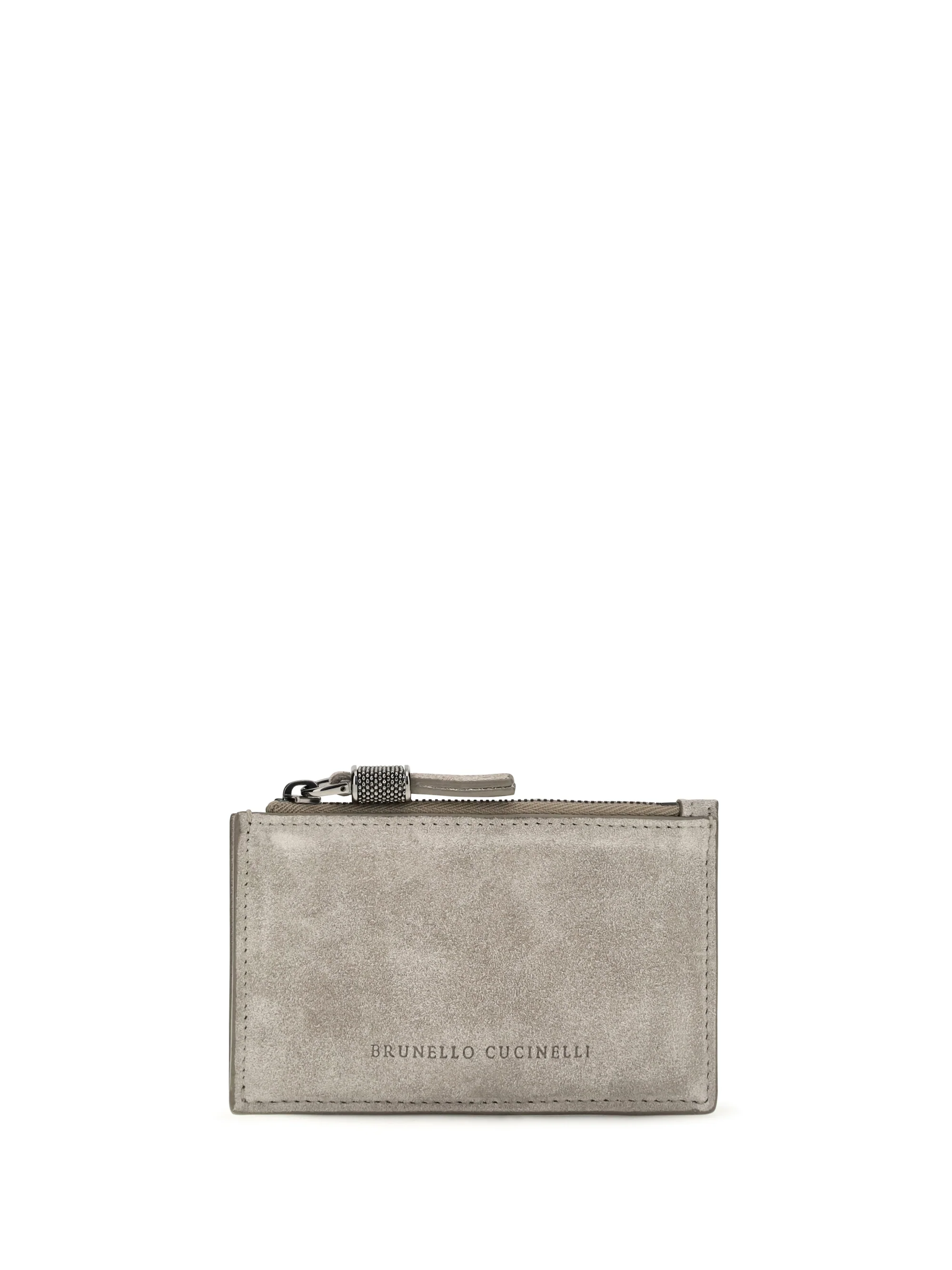 BRUNELLO CUCINELLI OS suede card holder with shiny zipper pull