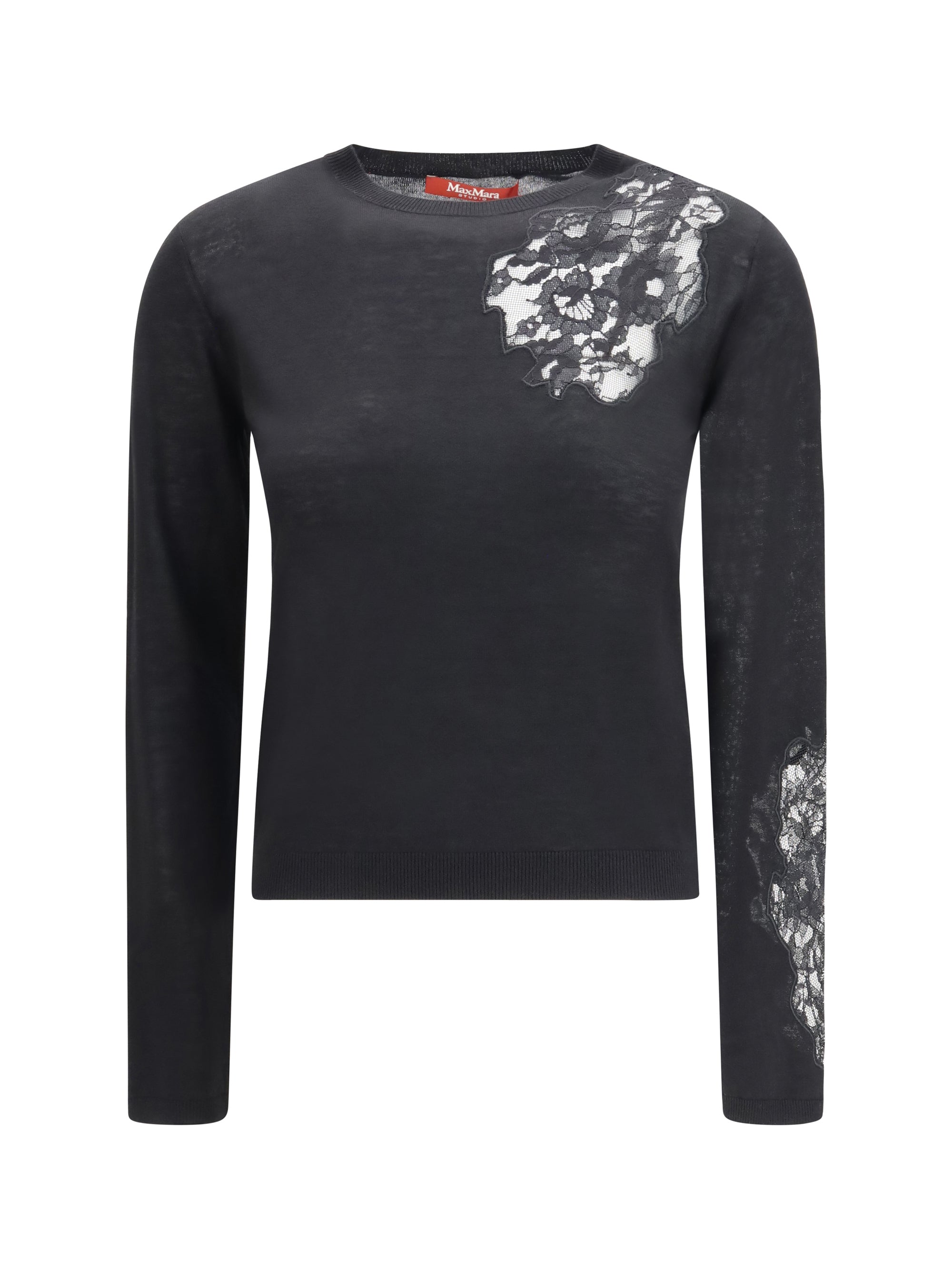 MAX MARA STUDIO L wool sweater with lace inserts
