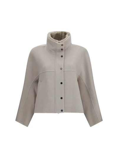 double-faced wool and cashmere jacket with detachable shearling insert