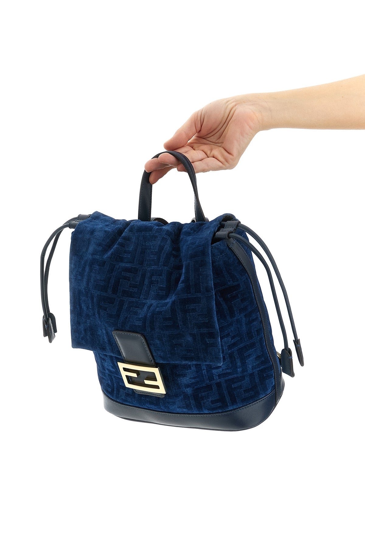 ff flocked cotton denim backpack and tone-on-tone smooth calf leather