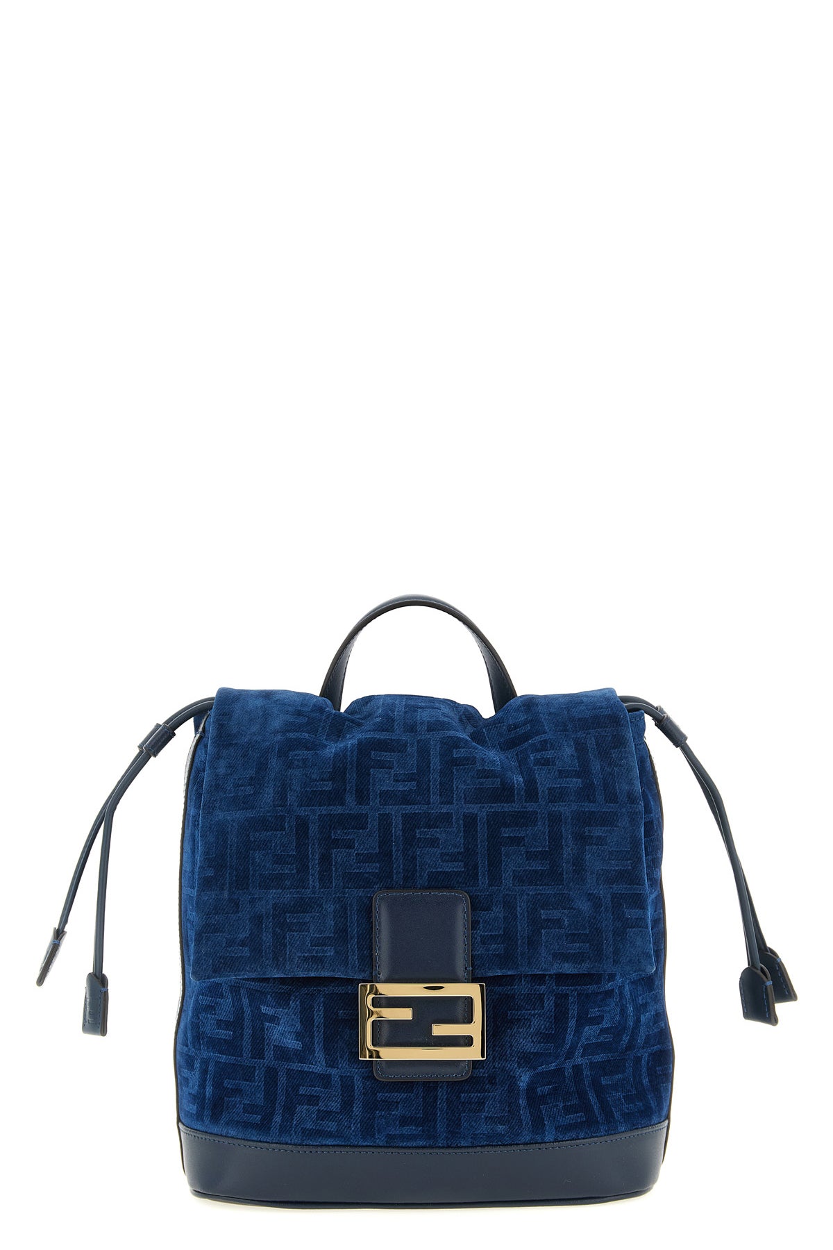 FENDI OS ff flocked cotton denim backpack and tone-on-tone smooth calf leather