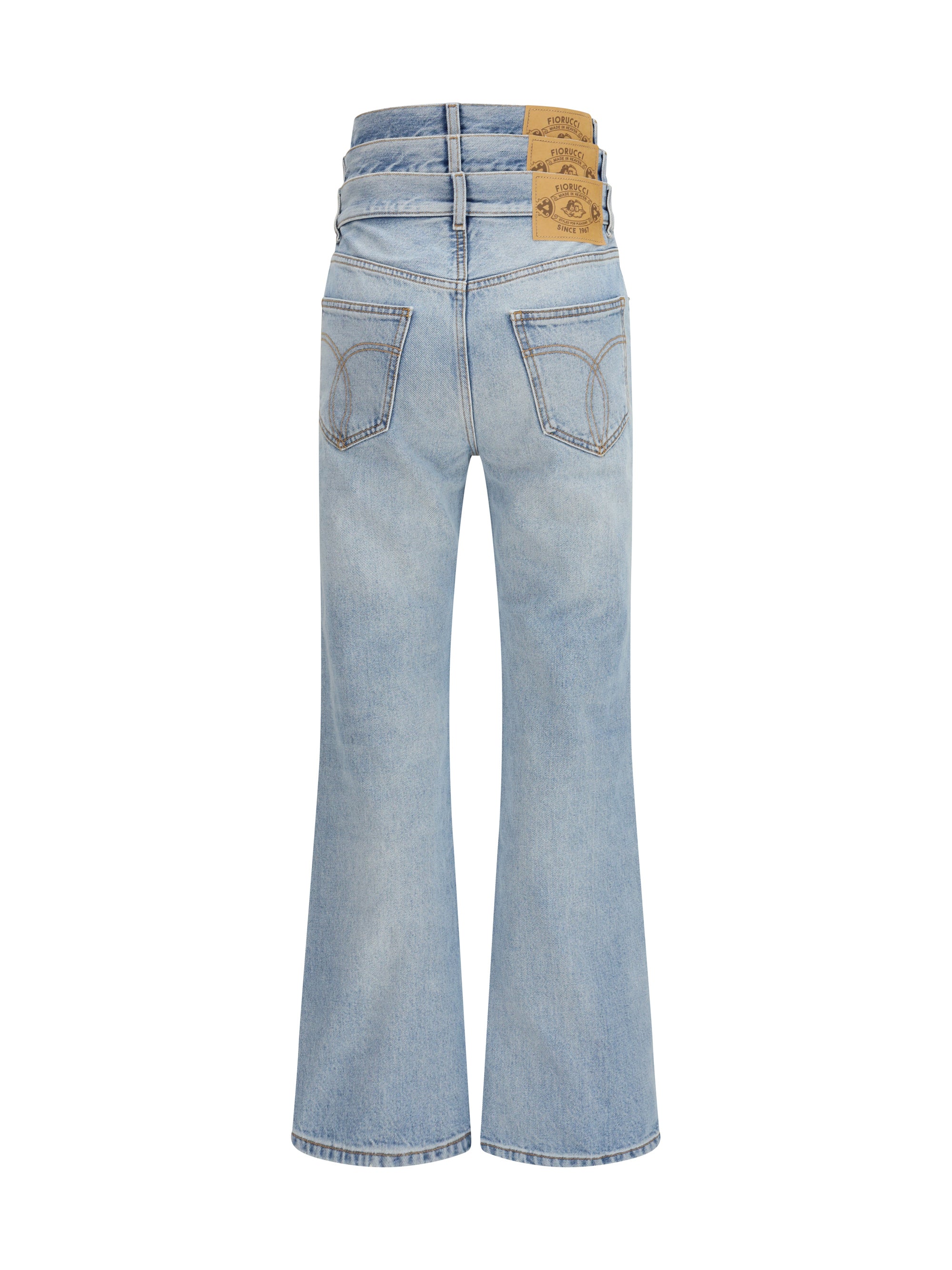 flared jeans with triple-layer waist detail