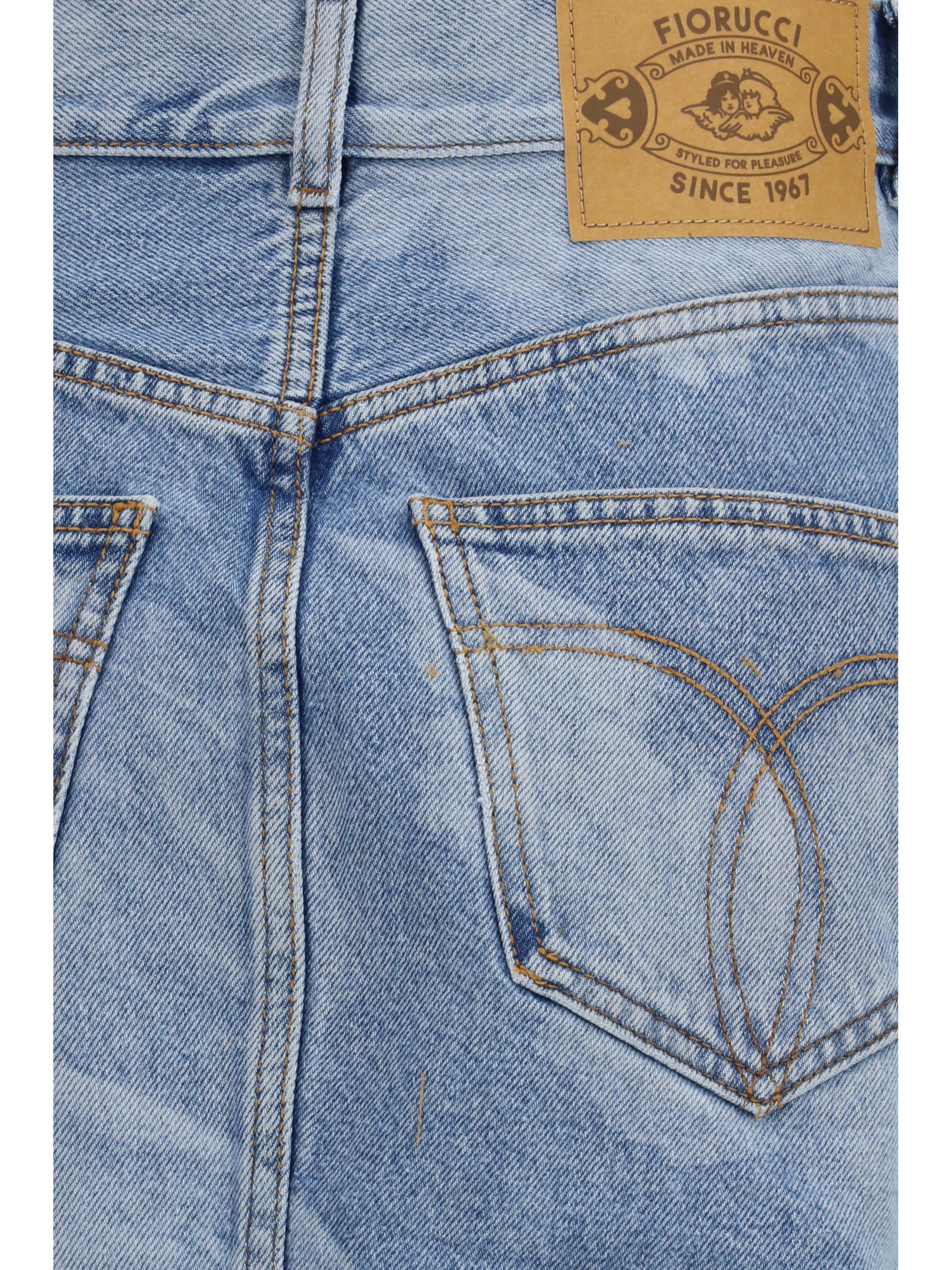 angel-print denim mini skirt