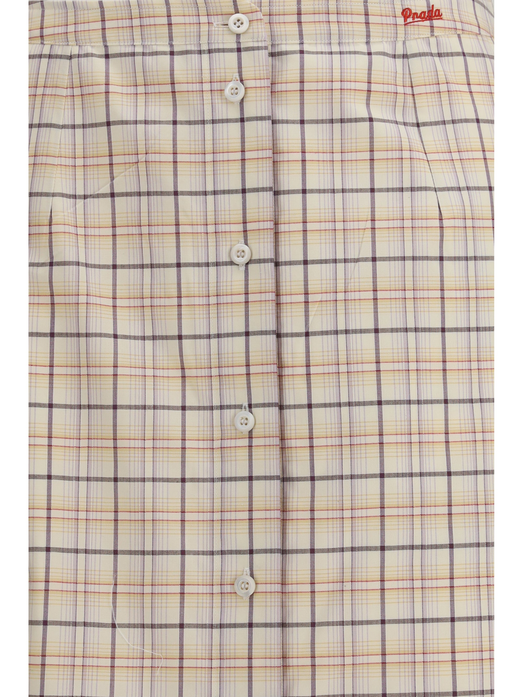 checked cotton poplin pencil skirt