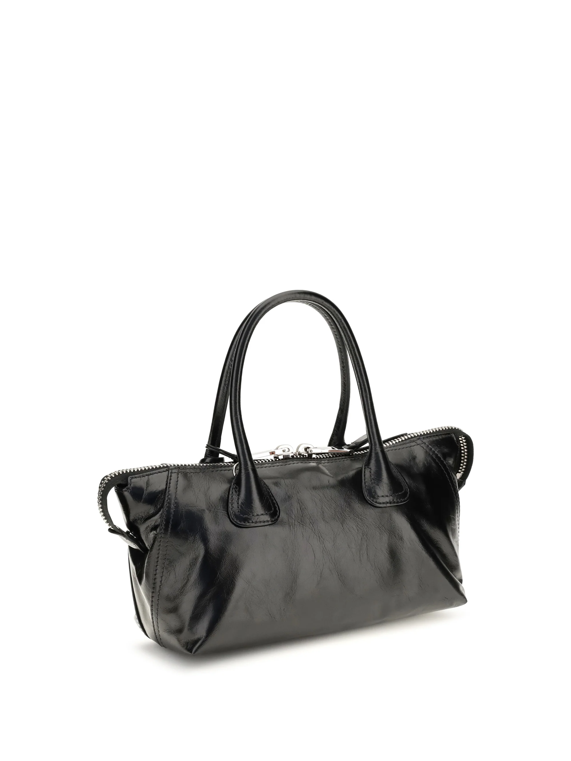 glossy leather handbag
