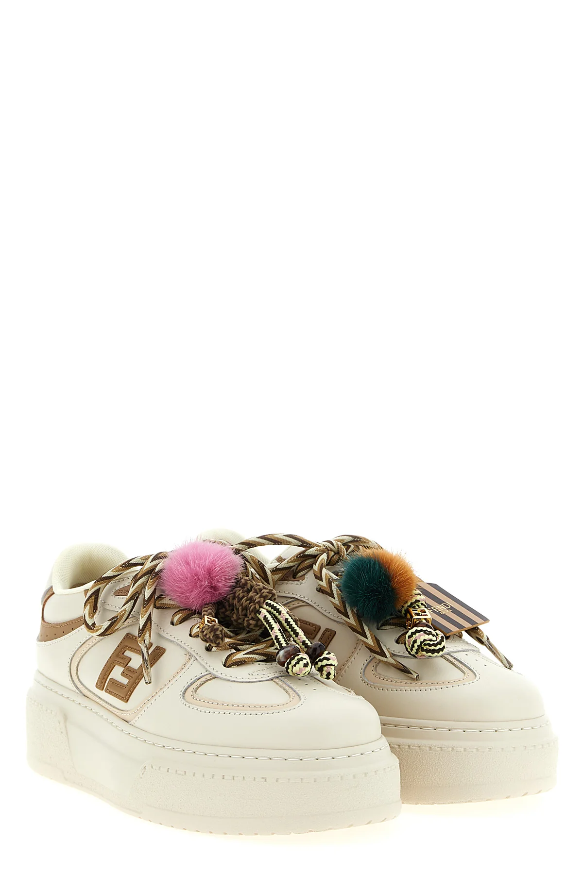 fendi match leather sneakers embossed logo on the heel