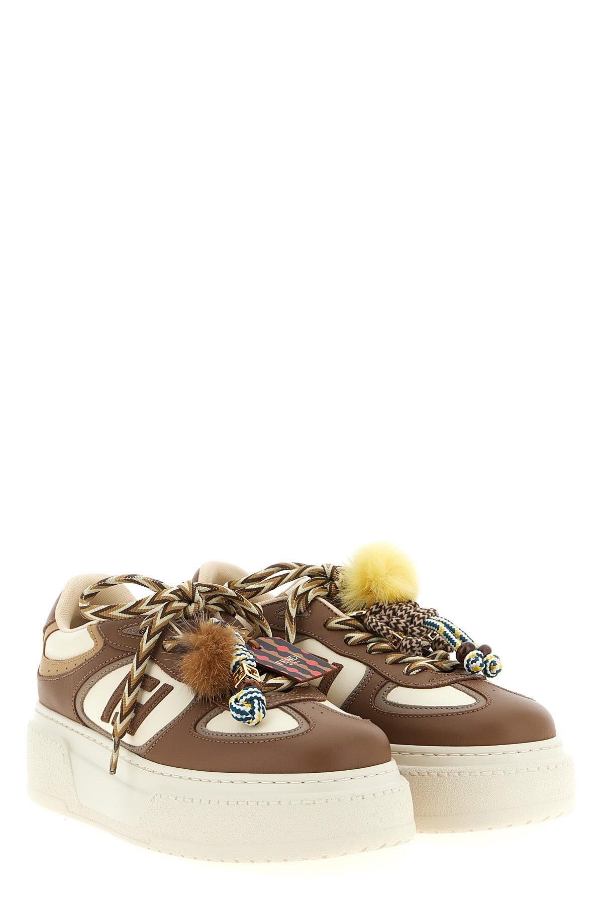 FENDI 39.5 fendi match leather sneakers embossed logo on the heel