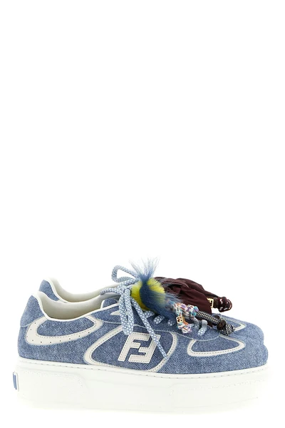 fendi match denim-effect printed suede sneakers