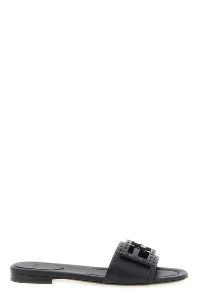 the fendi baguette slide sandals are made of black bottalated calf leather