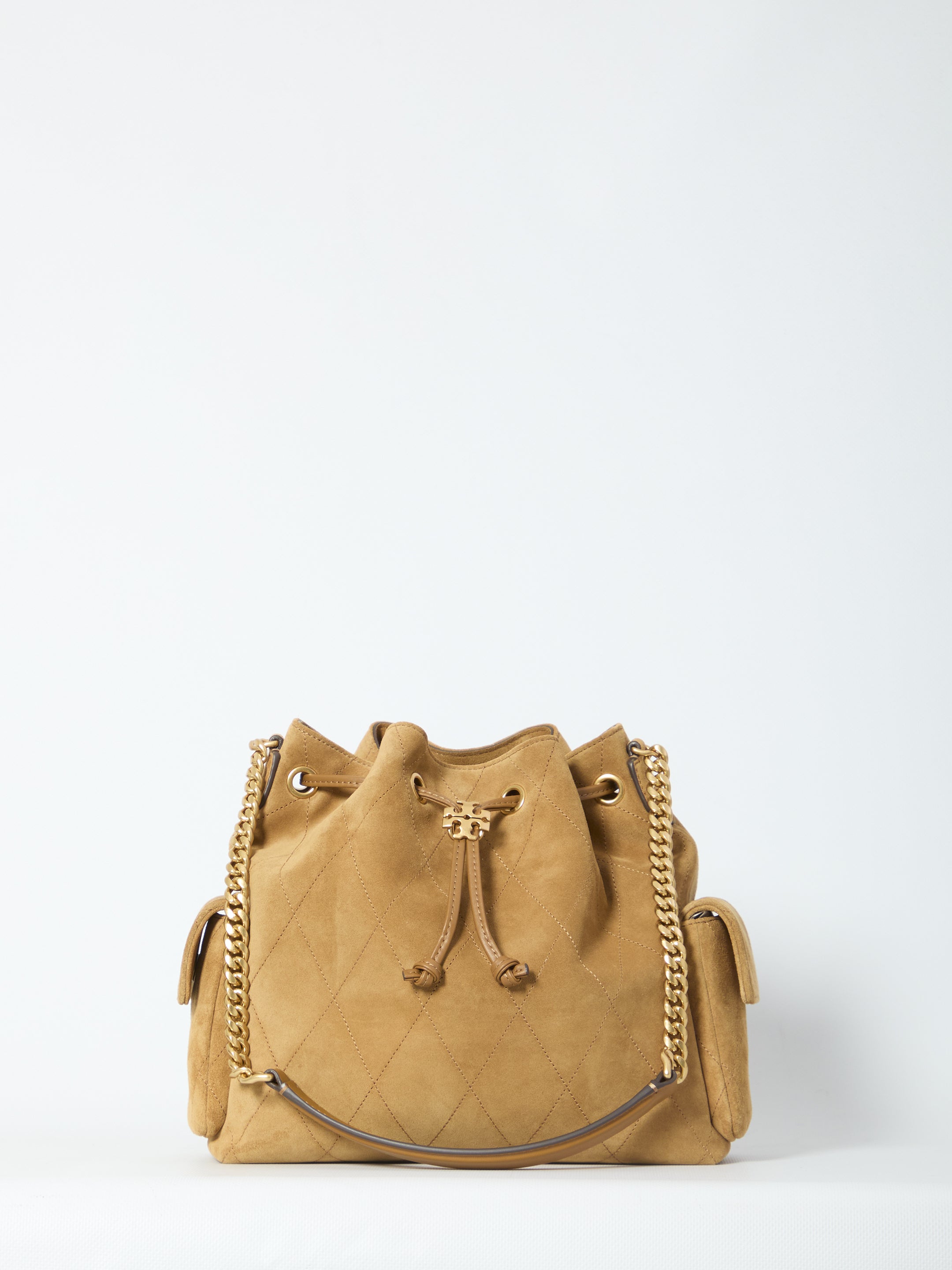 TORY BURCH OS charlie quilted suede drawstring bag 