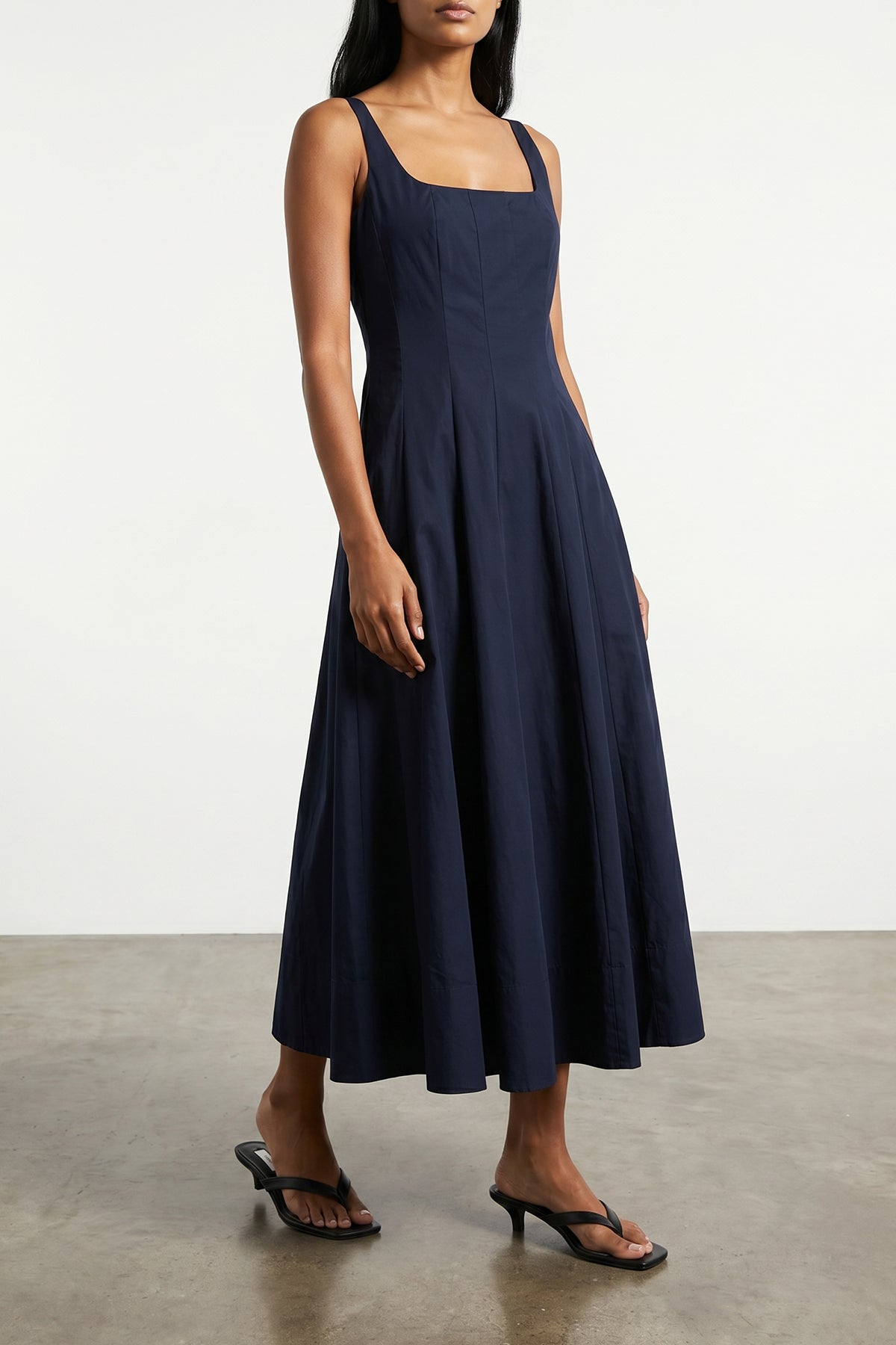 STAUD 8 wells midi dress in light cotton poplin