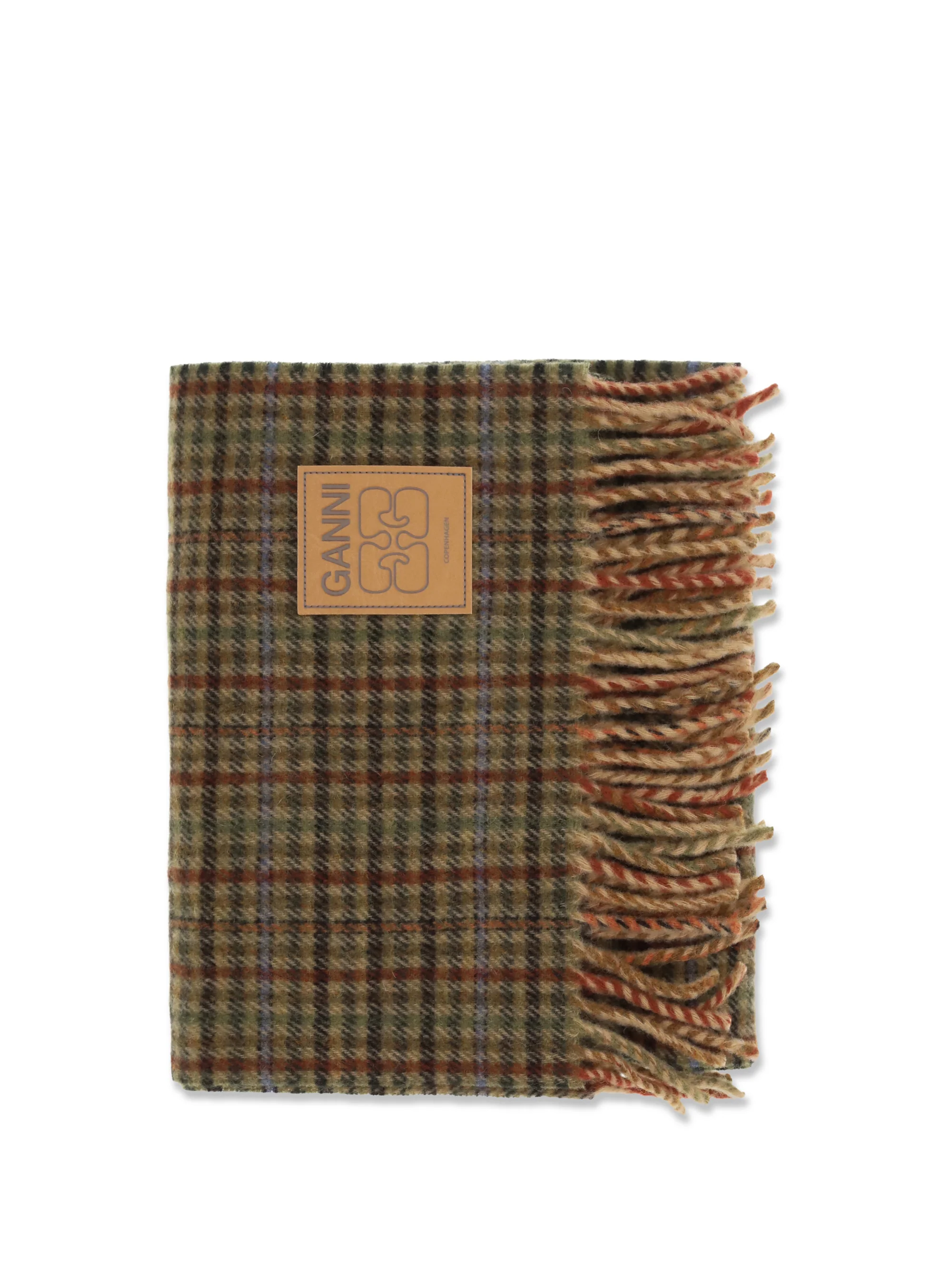 GANNI OS small check wool scarf