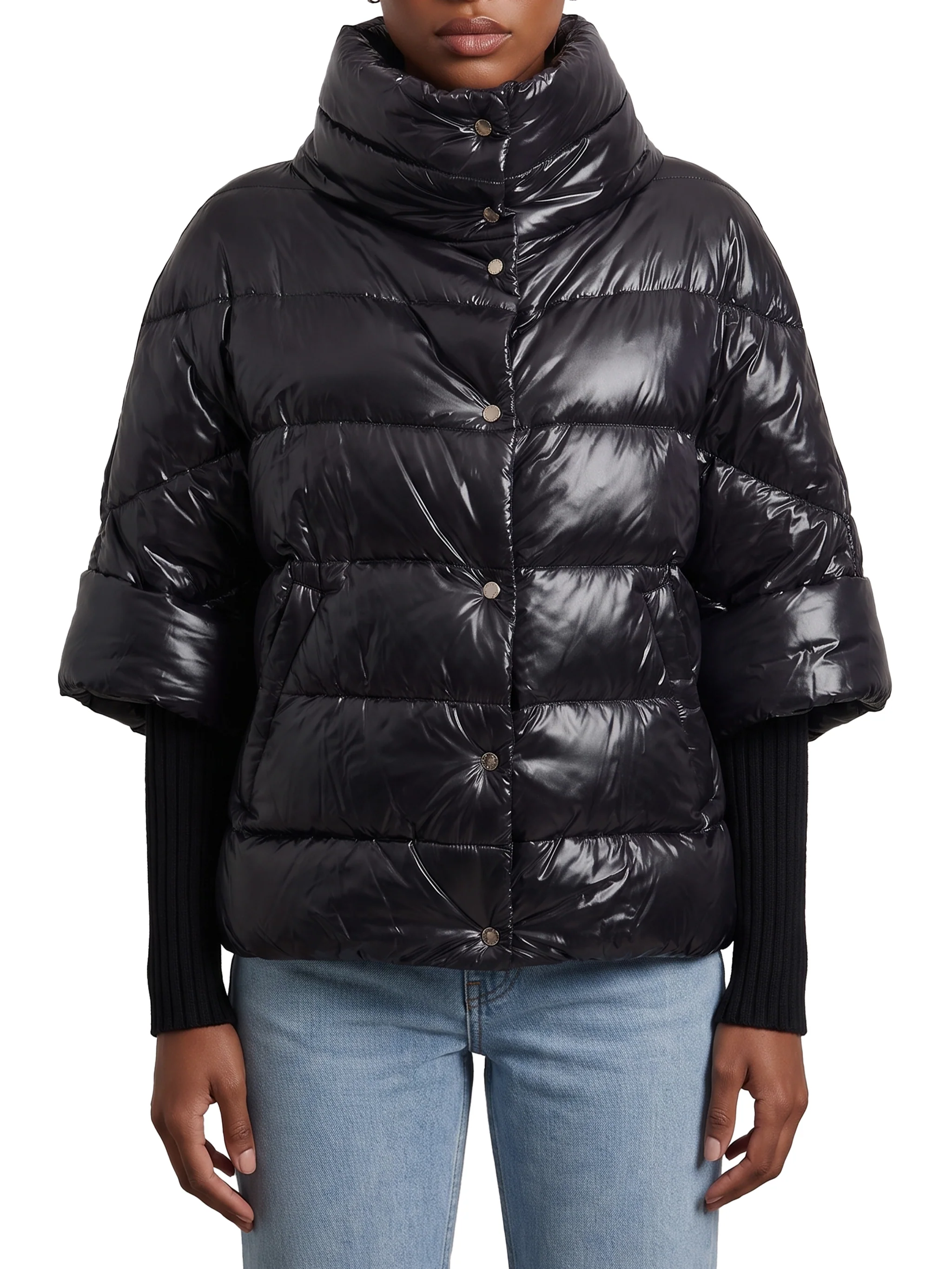 puffer cape-style down coat with sleeves