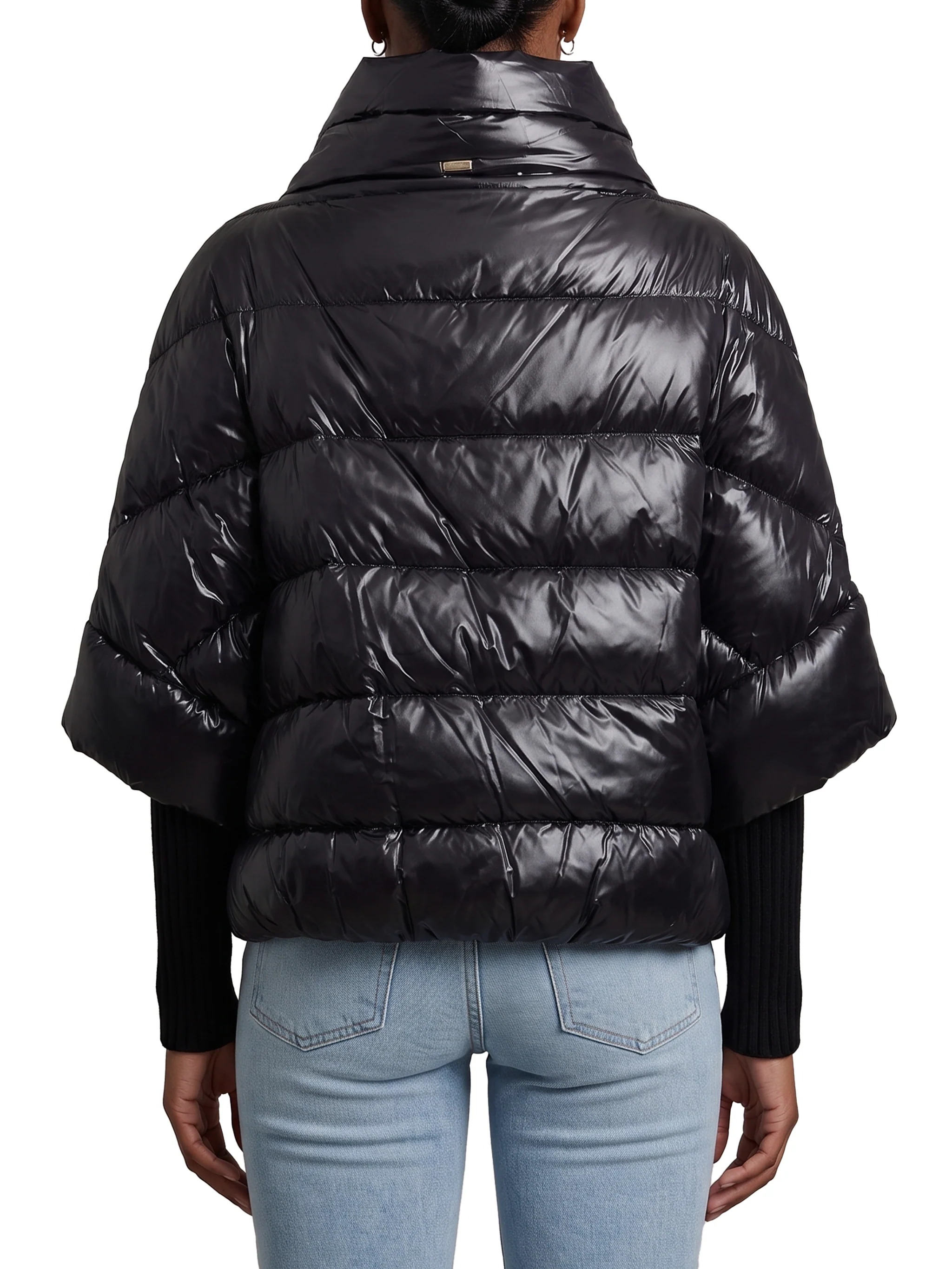 puffer cape-style down coat with sleeves