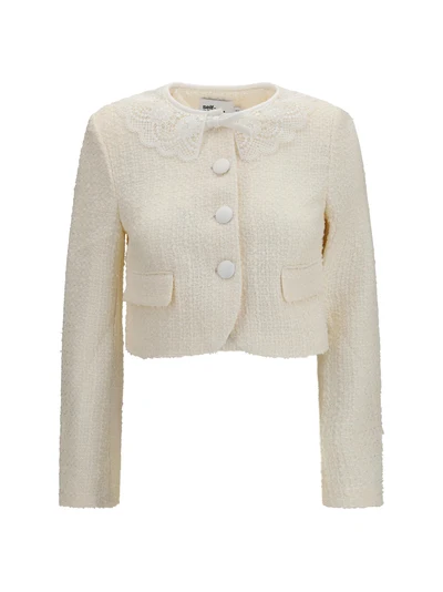 bouclé jacket with lace collar