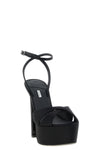 the le silla odette sandals in fine black satin define a sculptural and imposi