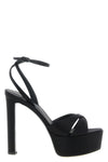 the le silla odette sandals in fine black satin define a sculptural and imposi