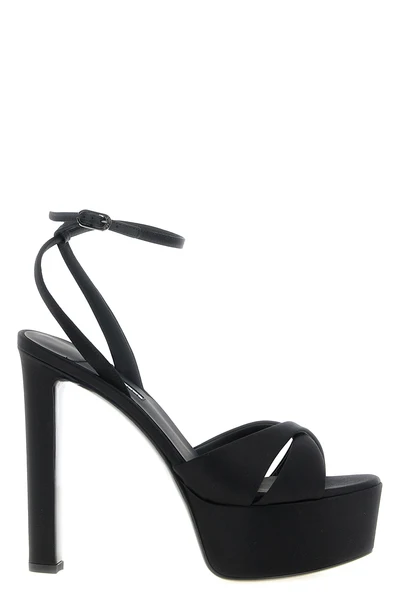 the le silla odette sandals in fine black satin define a sculptural and imposi