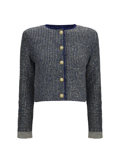 quilted sequin cardigan with decorative buttons