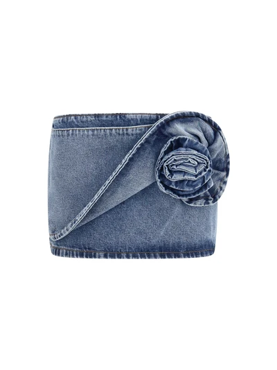 twisted floral denim mini skirt