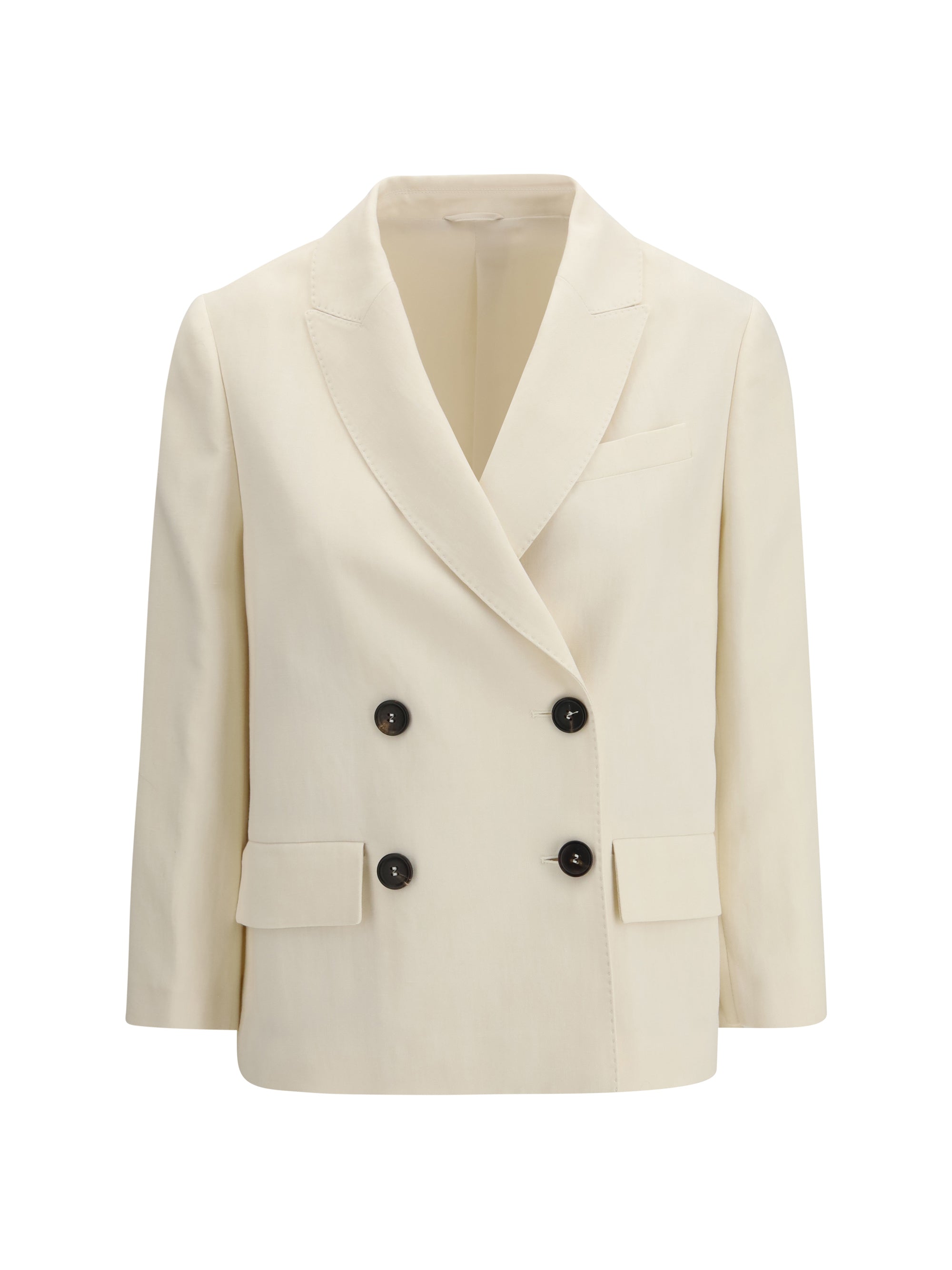 BRUNELLO CUCINELLI 42 fluid twill jacket in viscose and linen with monile