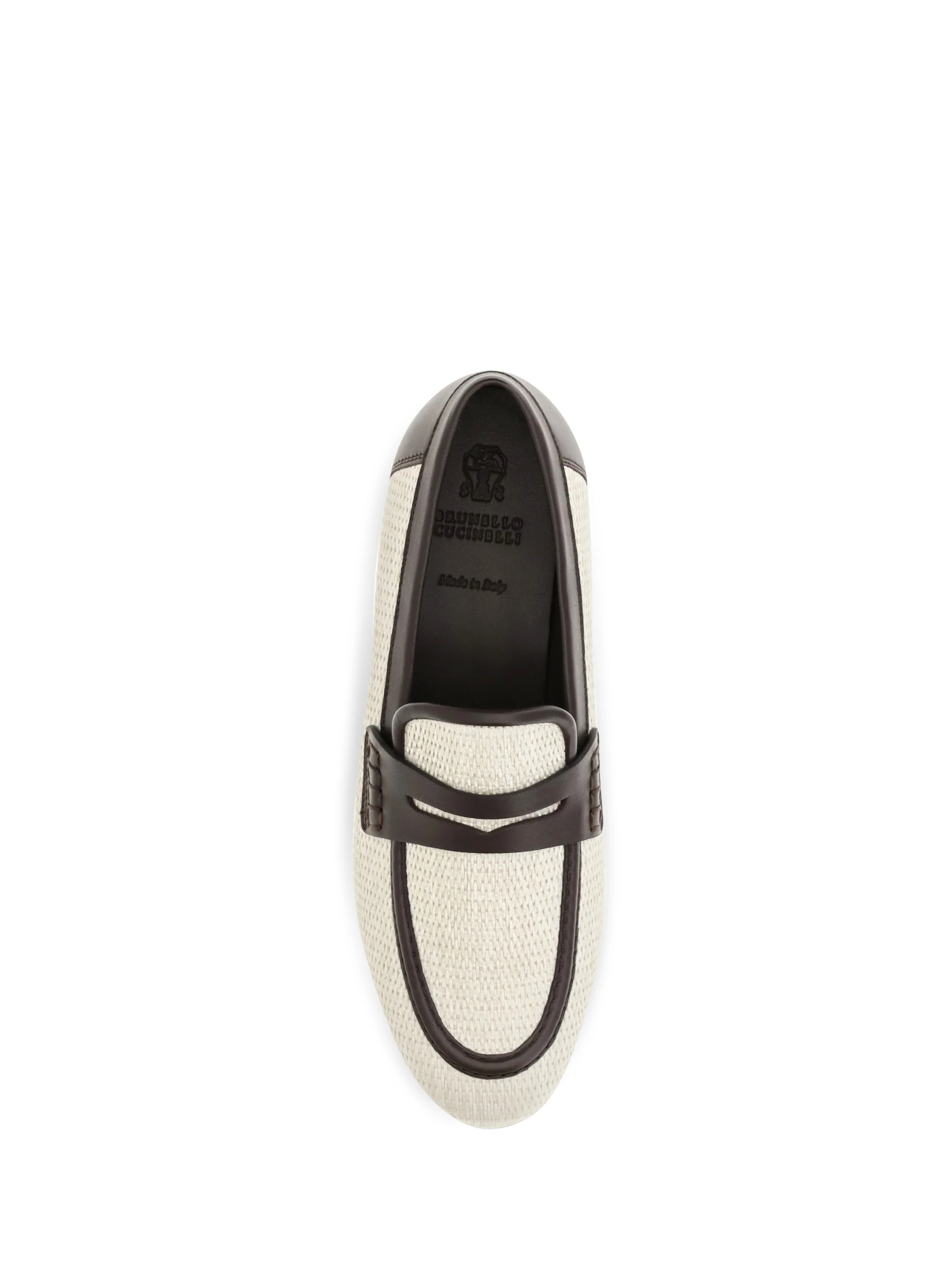 two-tone leather and raffia loafers