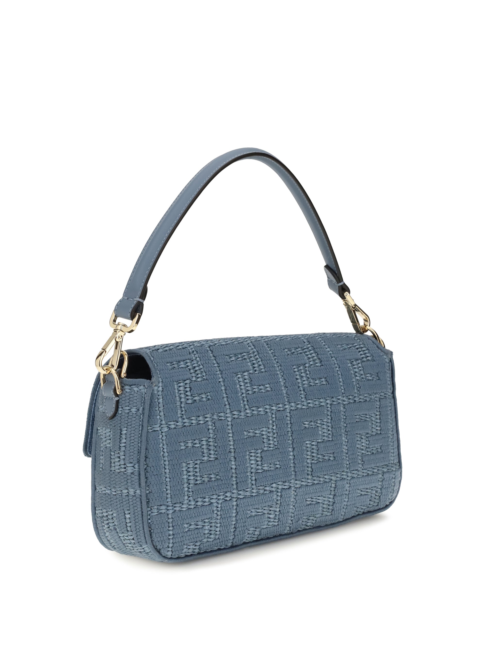 medium woven raffia shoulder bag with ff embroidery