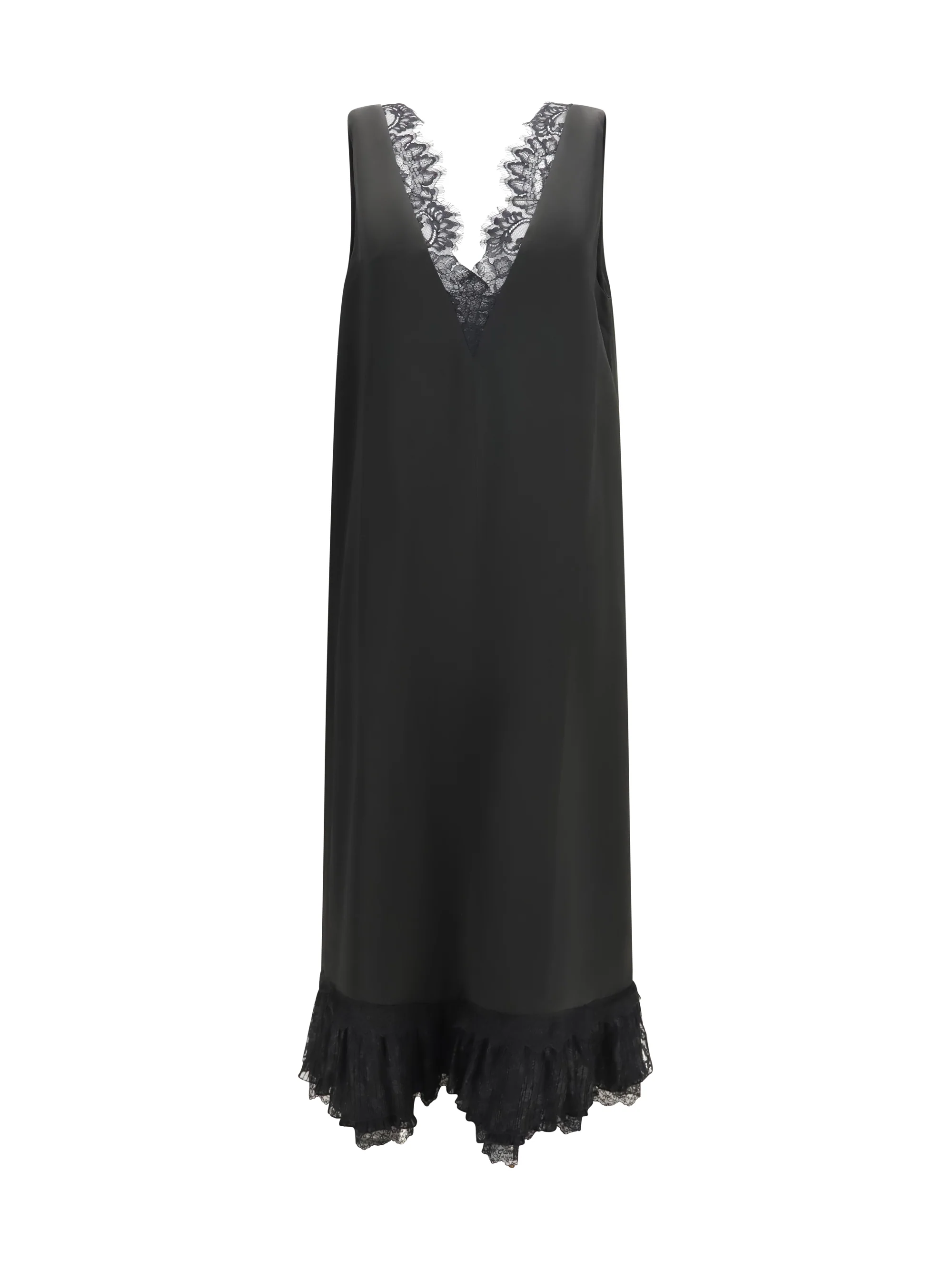GANNI 36 lace-trimmed satin long dress