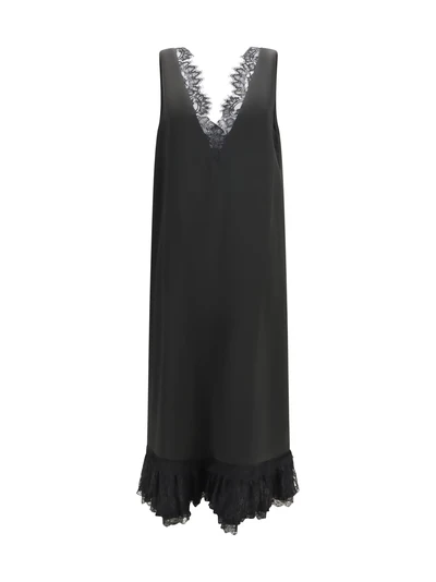 lace-trimmed satin long dress